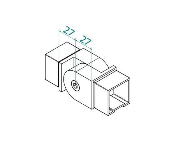 40x40x2 putken liitin, säädettävä 90-180°, AISI316