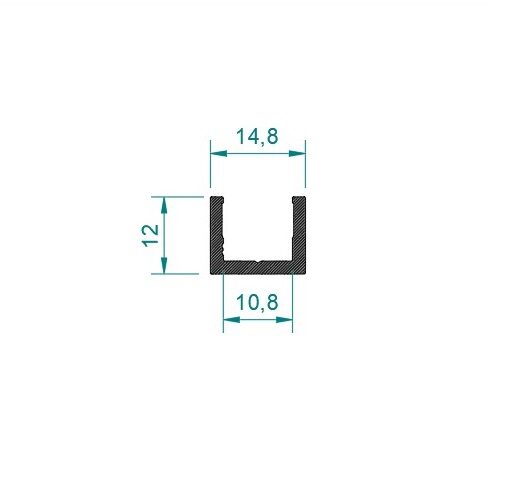 U-profiili 10-10.76 mm lasille, matala, raaka alumiini, L=3500