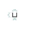 U-profiili 8-8.76 mm lasille, matala, anodisoitu-kiillotettu, L=3400
