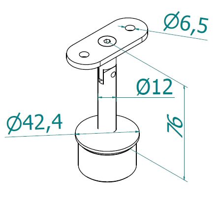 Käsijohdekannake tolpalle Ø42,4×2, sileä kannatin, nivelletty, AISI316
