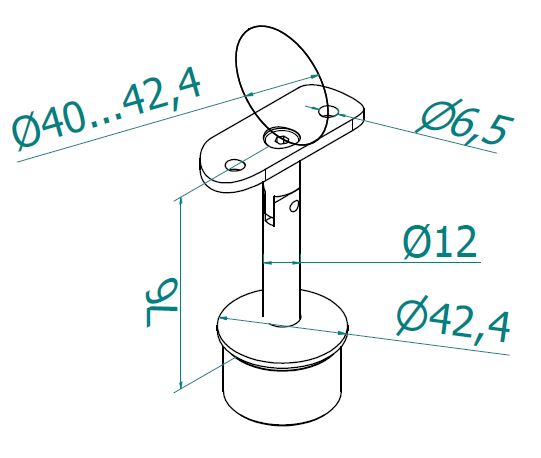 Käsijohdekannake tolpalle Ø42,4×2, pyöreä kannatin, nivelletty, AISI316