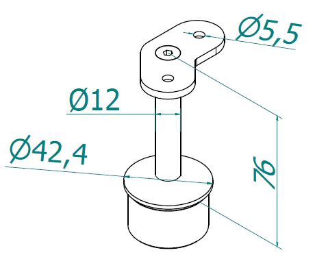 Käsijohdekannake tolpalle Ø42,4×2, sileä kannatin 135°, AISI316
