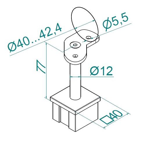 Käsijohdekannake tolpalle 40x40x2, pyöreä kannatin 135°, AISI316