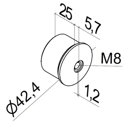 Ø42,4×2 putken päätytulppa M8-kierteellä, AISI316