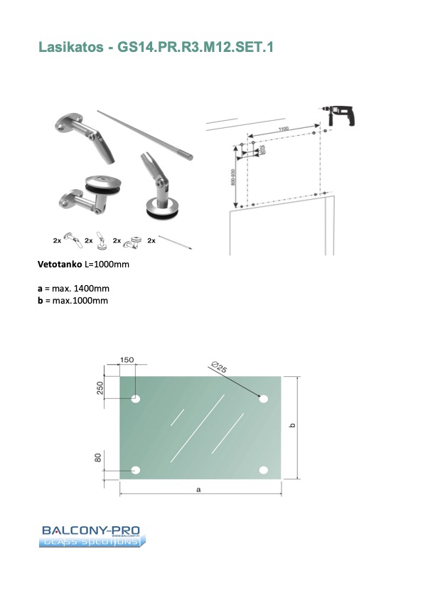 Lasikatos-GS.jpg Lasikatos GS14 kiinnikkeet, setti, Aisi316