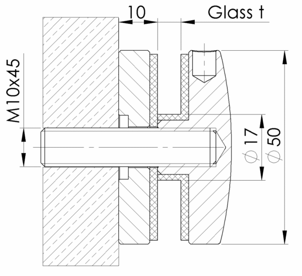 Lasin_pistekiinnike_A-BL0747-000.1_mitat.png Point 50, AISI304, Musta