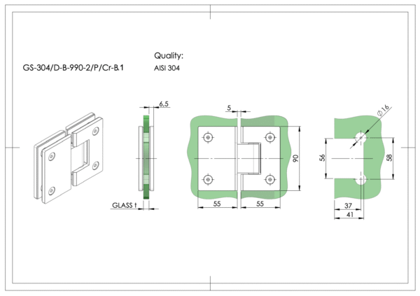 Lasioven-sarana-LL-GS-304D-B-990-2PCr-B.1-mitoitus.png Sarana lasiovelle, kiiltävä, Lasi/Lasi, ECO