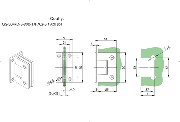 Lasioven-sarana-LS-GS-304D-B-990-1PCr-B.1-mitoitus.png Sarana lasiovelle, kiiltävä, Lasi/seinä, ECO