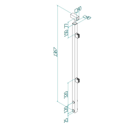 SPS402_joonis_v1-576x518-1.jpg Kaidetolppa sivukiinnityksellä 40x40x2, AISI316, 2 kiinnikettä