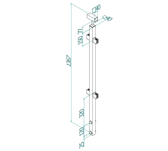 SPS404_joonis_v1-576x518-1.jpg Kaidetolppa sivukiinnityksellä 40x40x2, AISI316, 4 kiinnikettä