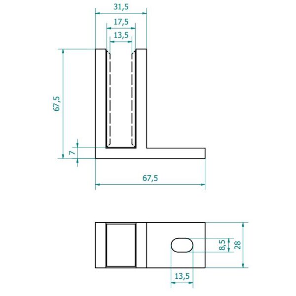 Kaidelasin kiinnike lasi-seinä, duplex 2205, lasille 8+8