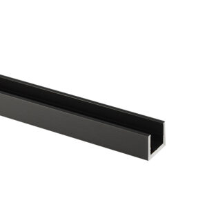 U-profiili 10-10.76 mm lasille, matala, musta anodisointi, L=3500