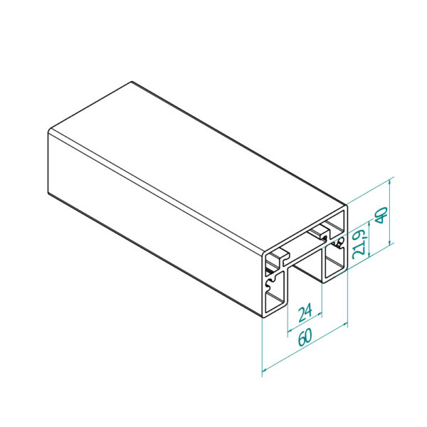 hr6040-r-1-02 Kantikas lasiurallinen 60x40mm käsijohdeprofiili, L=5m, raaka alumiini