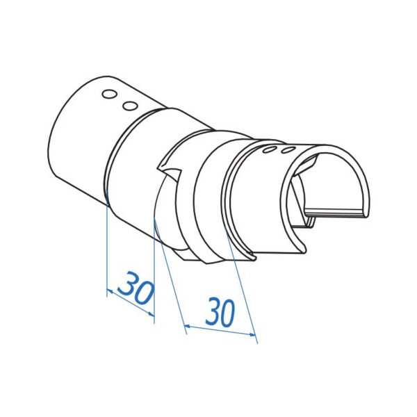 Ø42,4×1,5 käsijohdeprofiilin liitosnivel ylöspäin, AISI316