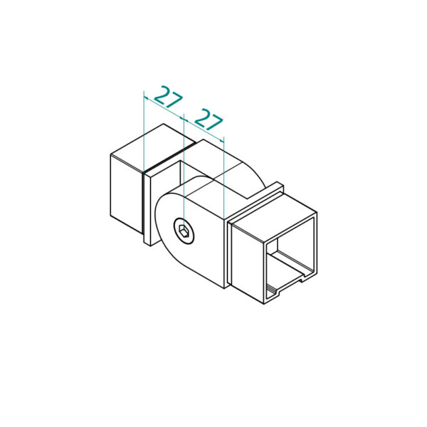 40x40x2 putken liitin, säädettävä 90-180°, AISI316