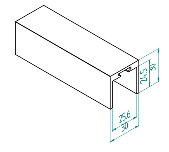 U-profiili käsijohde lasille 12+12 mm, raaka alumiini